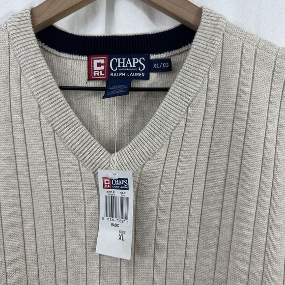 Chaps Ralph Lauren Crested Neutral Preppy Sweater Vest Mens XL Old Money Golf - Picture 5 of 8